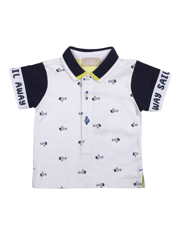 Boys White & Blue Short Sleeve Knitted Polo image number 0